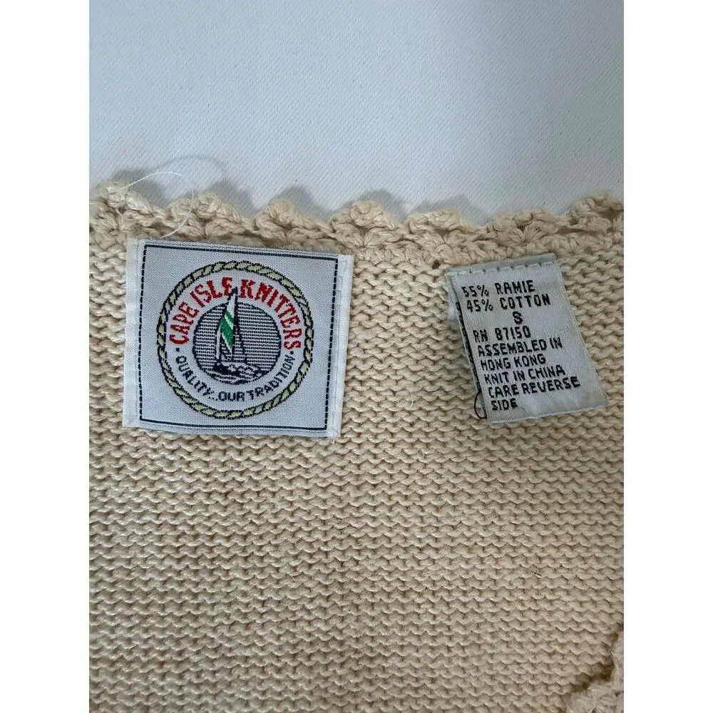 Vintage Cape Isle Knitters Crochet Sweater Vest Ramie Cotton Tie Back Boho